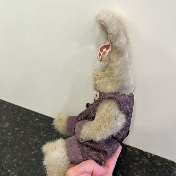 1993 TY Attic Treasures Jeremy Bunny Rabbit Purple Bib Overalls Stuffed Plush - Picture 3 of 8